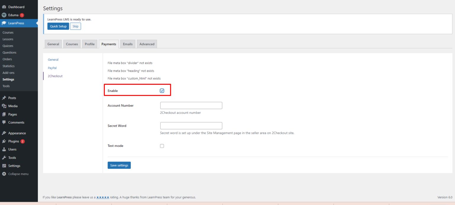 Enable 2Checkout For LearnPress