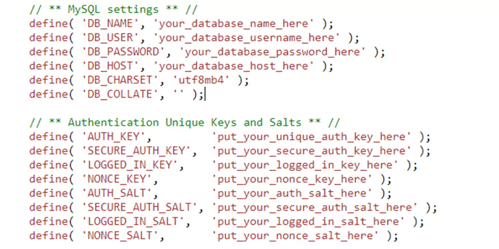 Configuring the wp-config.php file