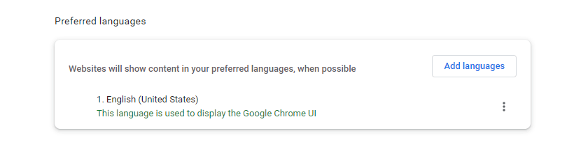 Chrome Preferred Language Example
