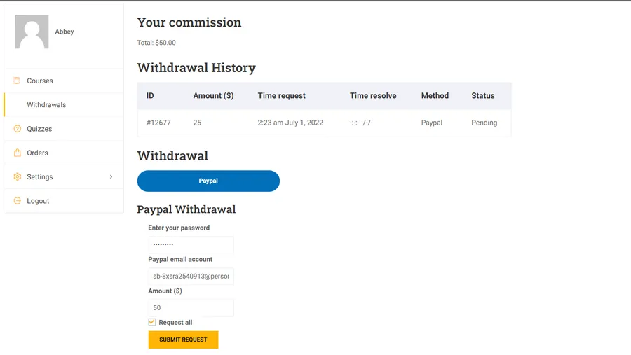 Withdrawal Commission History