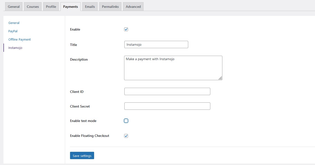 Instamojo Settings