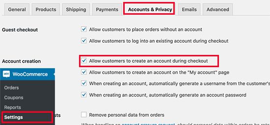 Allow User Accounts In WooCommerce