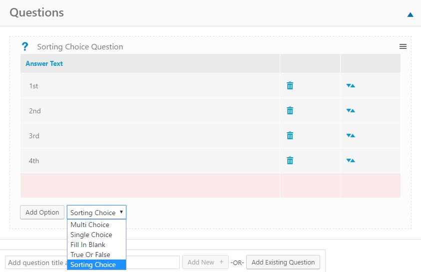 Fill in Sorting Choice Question