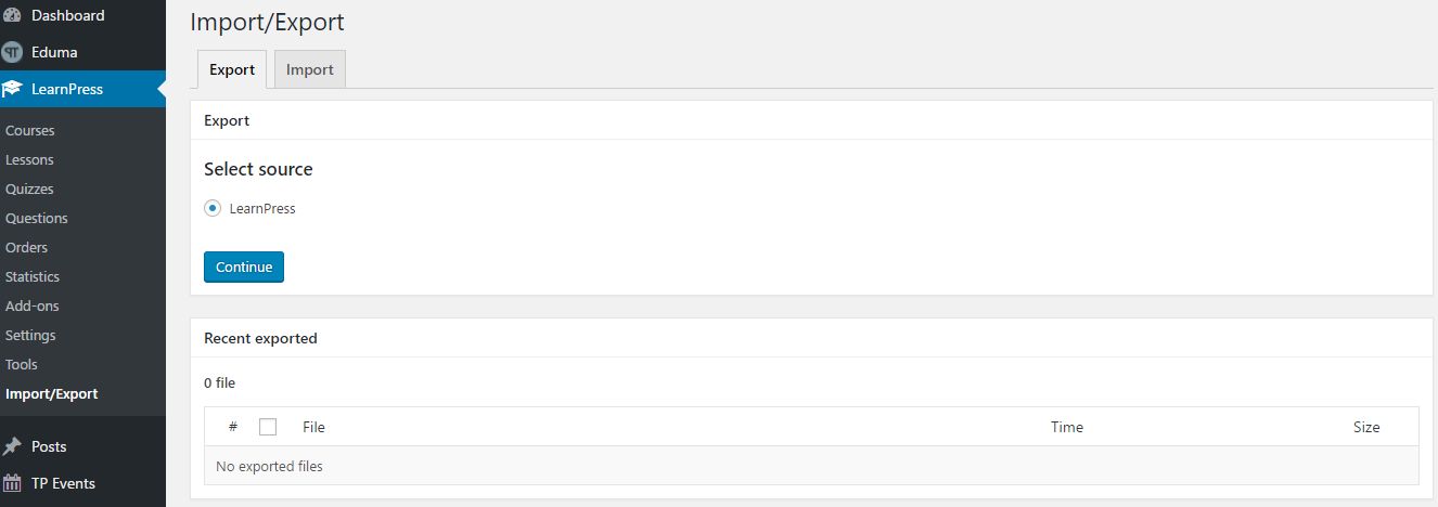 LearnPress Import and Export Tab