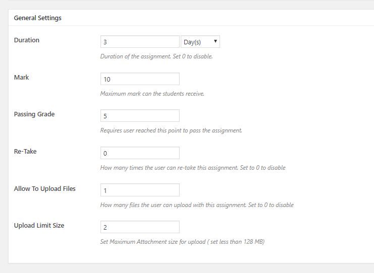 Assignment General Settings