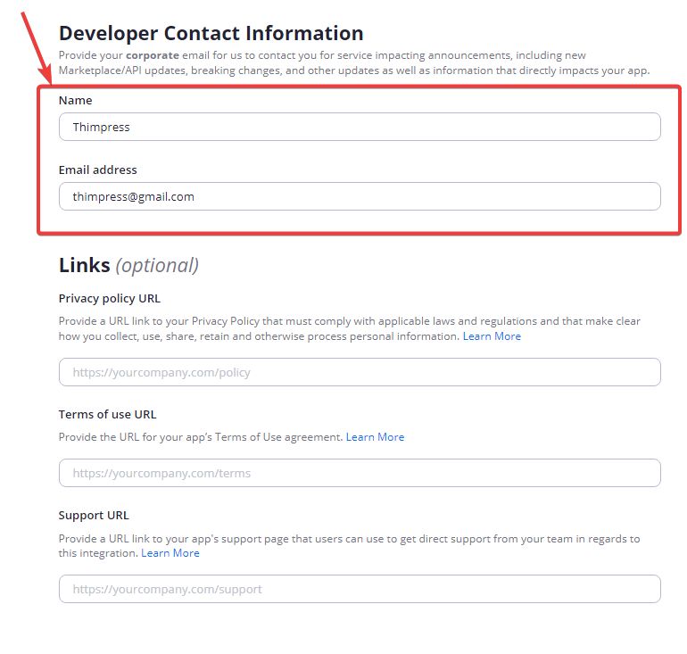 Developer Contact Information