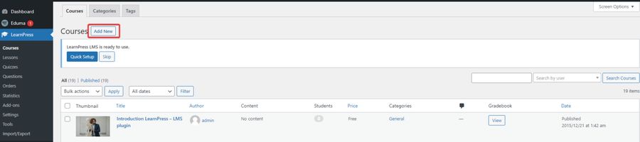 LearnPress Add New Course