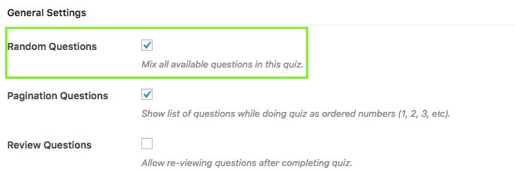 Random Questions Settings