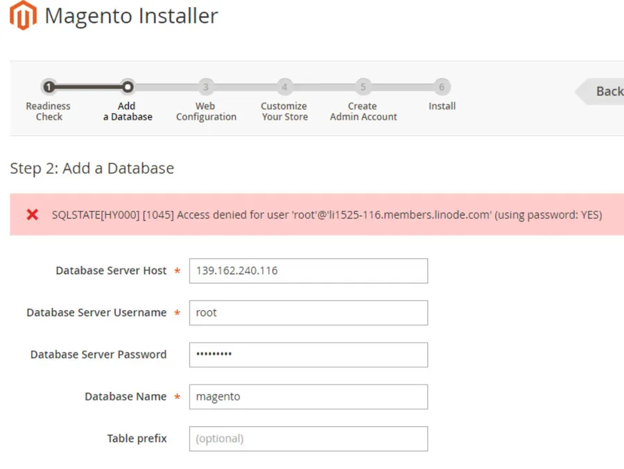 Add a Database Magento