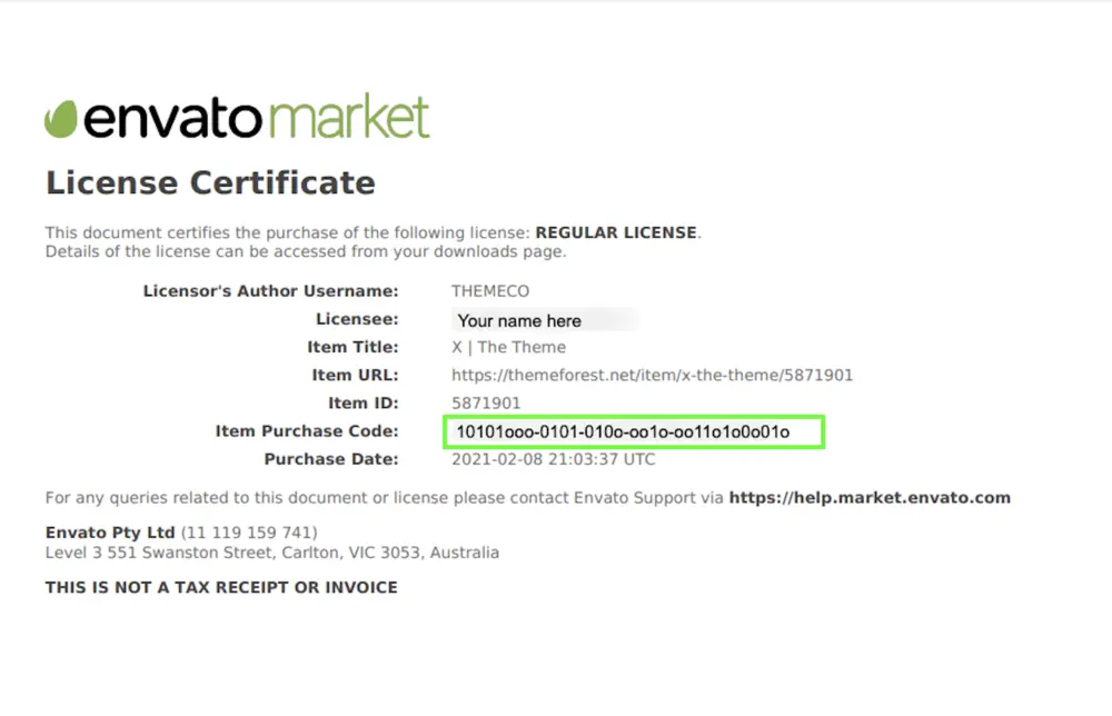 Envato Purchase Code