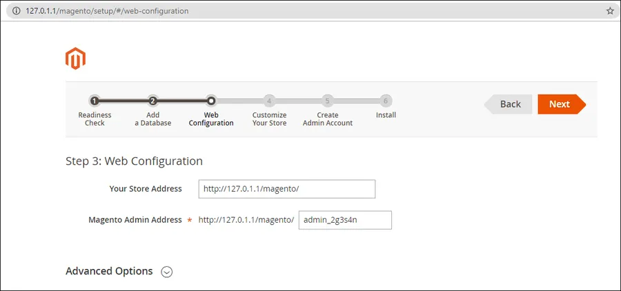 Setup Web Configuration in Magento Installation Wizard