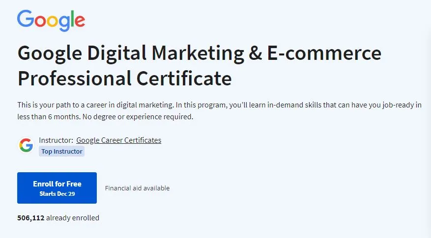 Google Digital Marketing Certificate