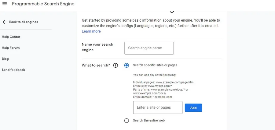 Create A New Search Engine