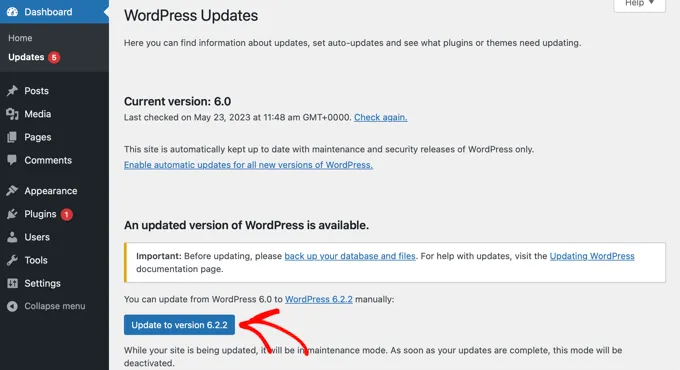 Update WordPress From Dashboard
