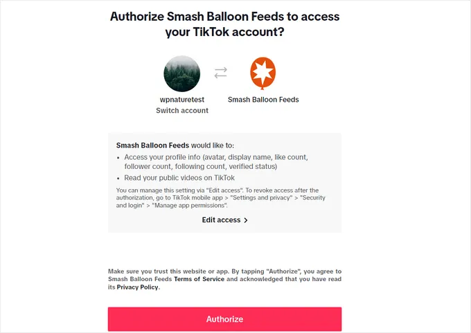 Authorize Smash Balloon