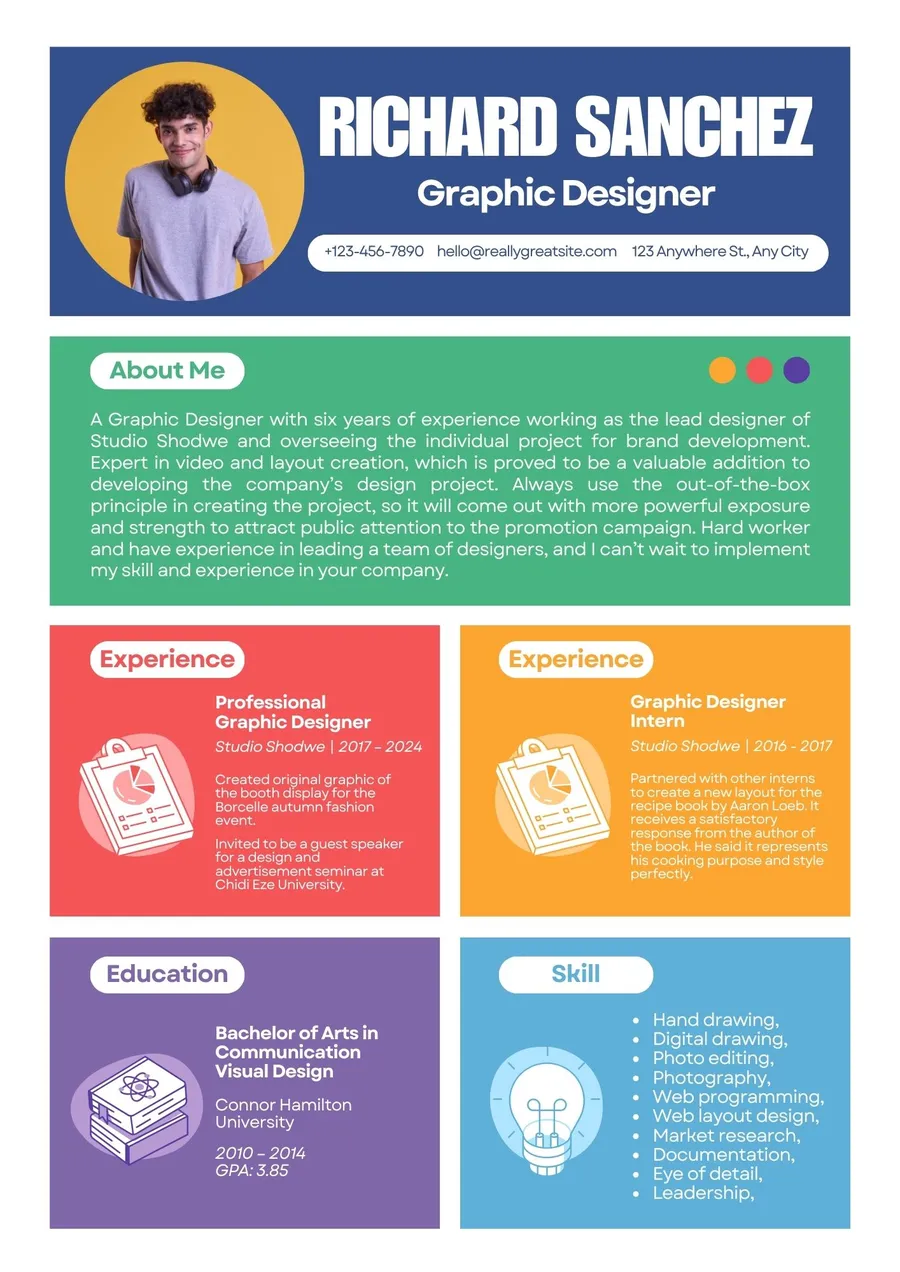 Colorful Collage Infographic Graphic Designer Resume