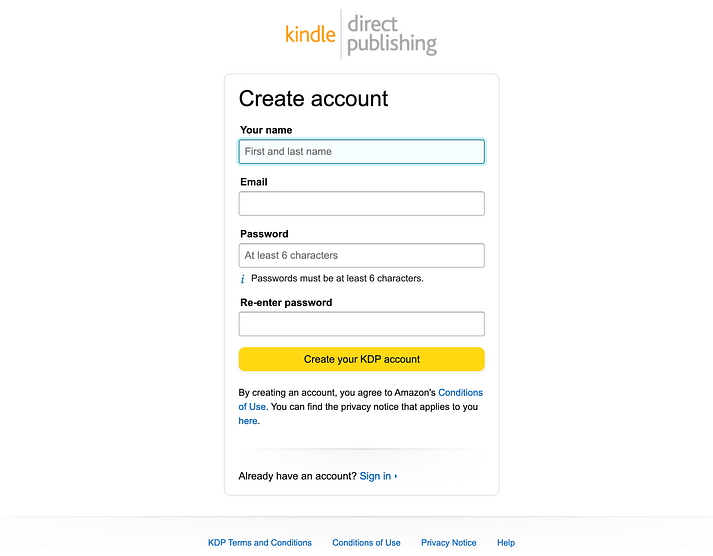 Create Kindle Direct Publishing Account