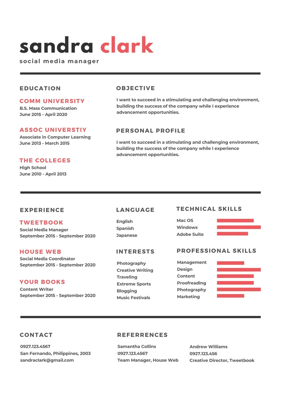 Red and Black Corporate Resume