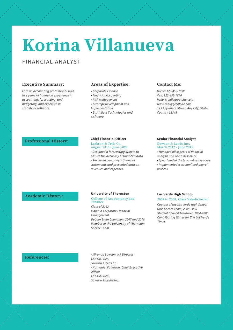 Turquoise Simple Corporate Resume