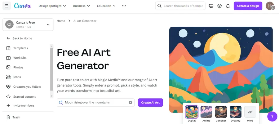 Canva Free AI Art Generator