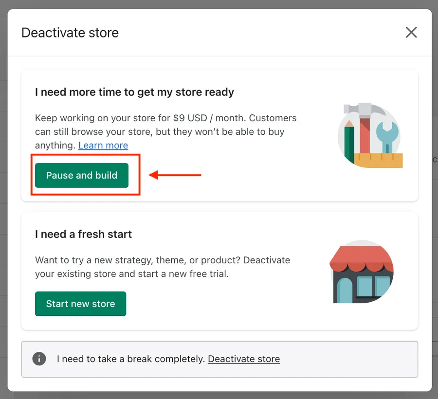 How To Move Your Shopify Store To Pause And Build