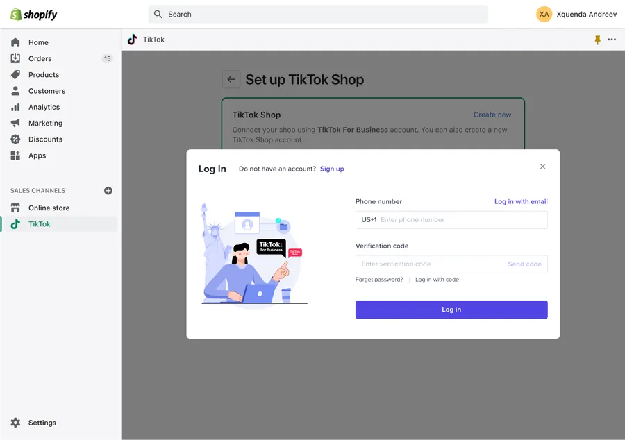 Log in TikTok Shop With Shopify