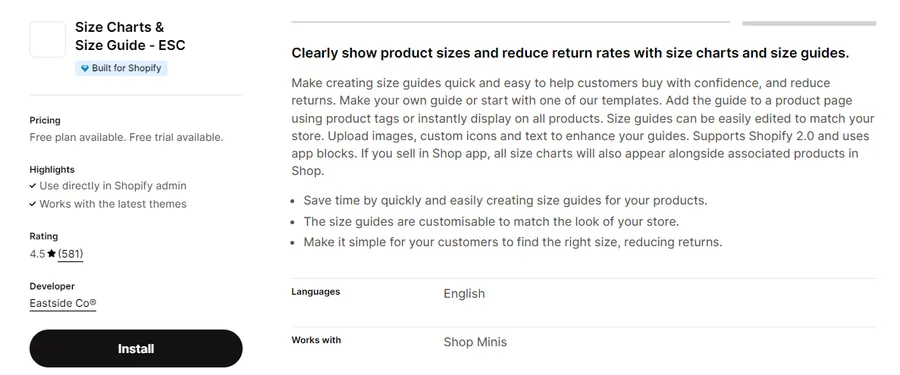 Size Charts & Size Guide ‑ ESC