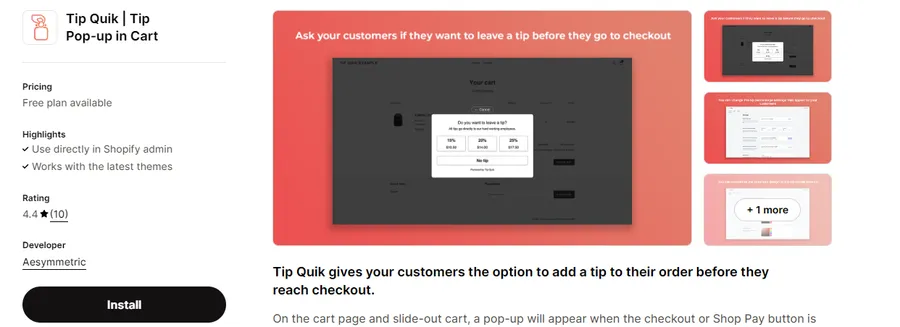 Tip Quik | Tip Pop‑up in Cart