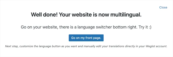 WordPress Weglot Success Message