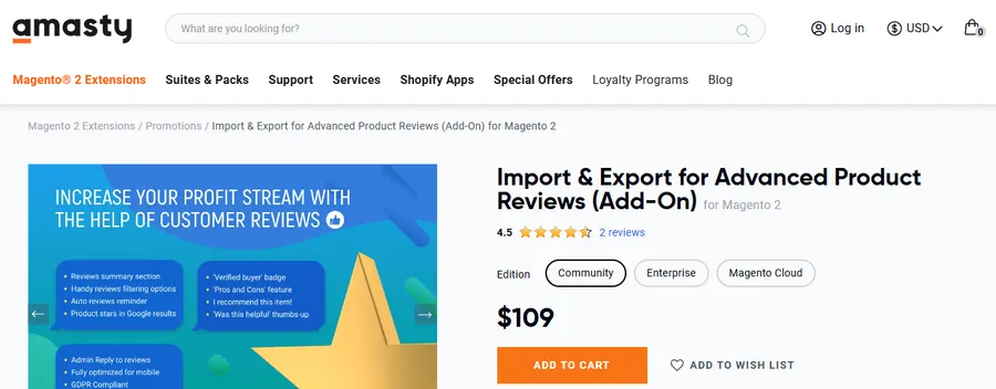 Amasty Import & Export for Advanced Product Reviews (Add-On) for Magento 2