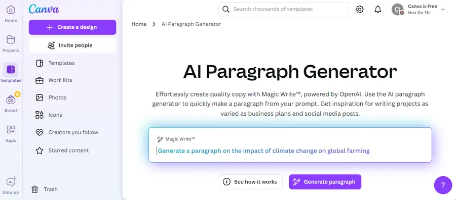 Canva AI Paragraph Generator