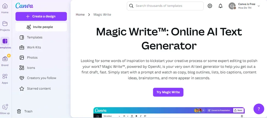 Canva Magic Write