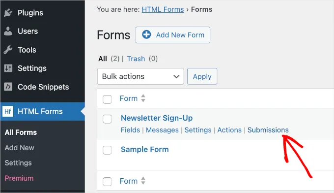 HTML Forms All Forms Submissions