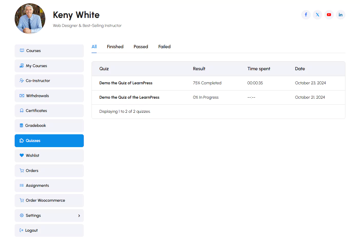 Quizzes Layout on Eduma Online Learning