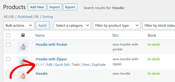 Search Product To View ID