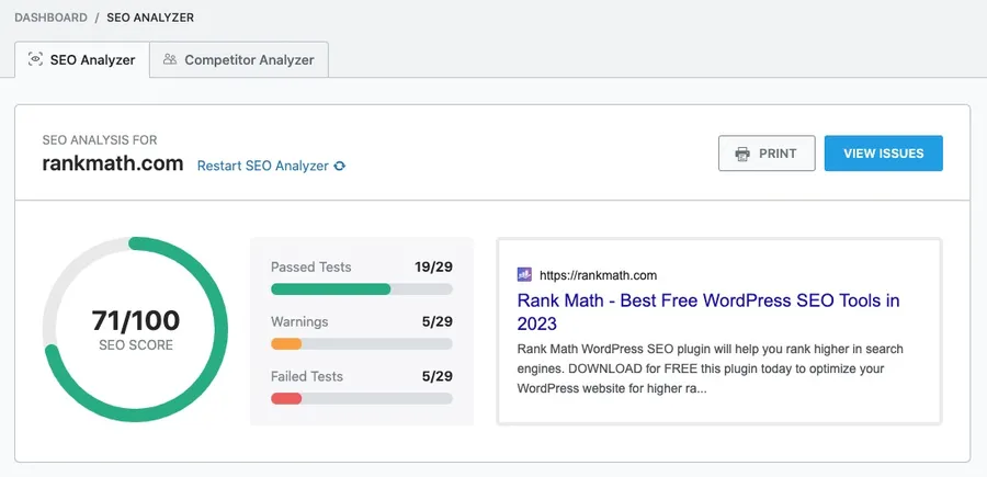 SEO Analyzer Score