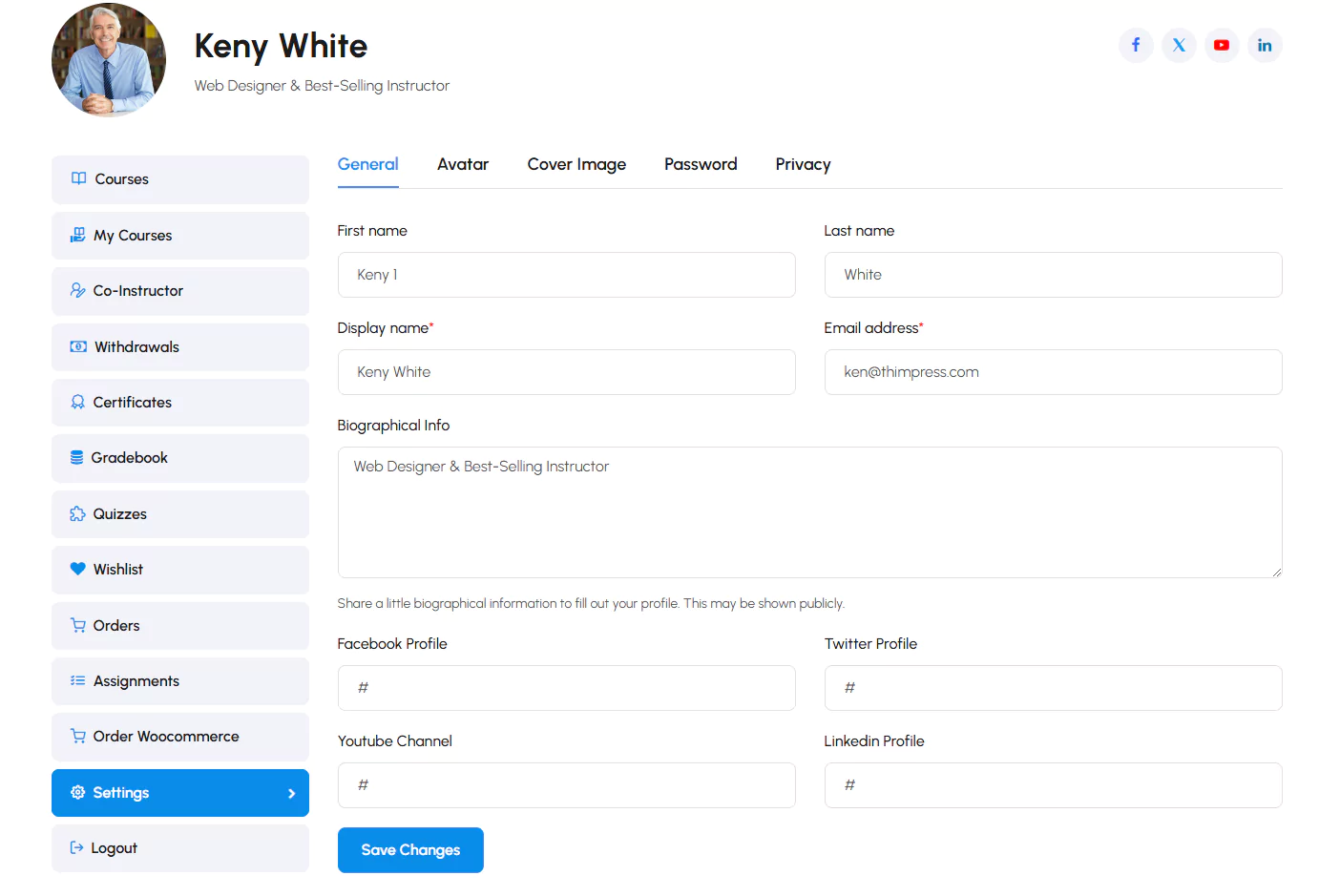 Settings Layout on Eduma Online Learning