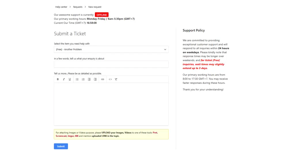 Submit a Ticket Help ThimPress