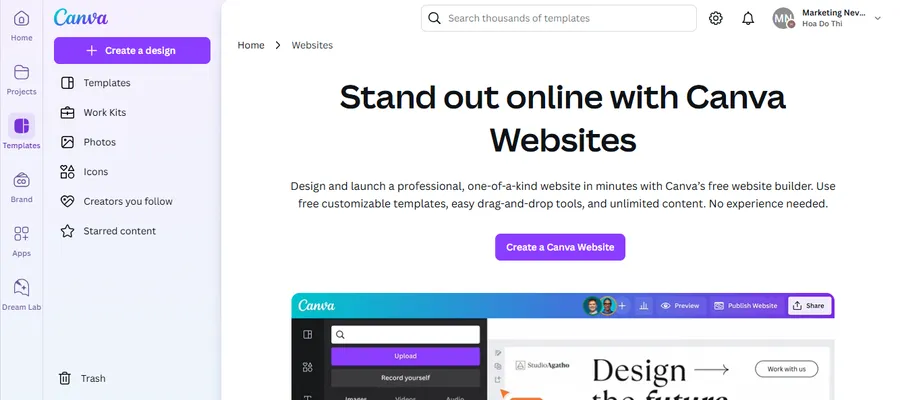 Canva Website Builder Homepage