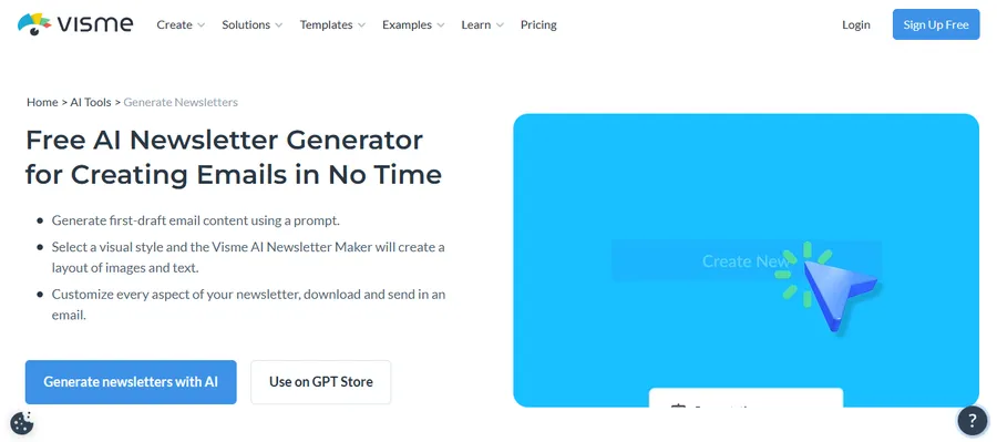 Visme Free AI Newsletter Generator