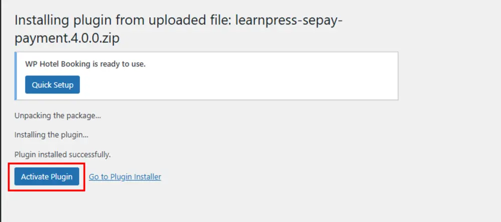 Activate LearnPress Sepay Plugin Successfully