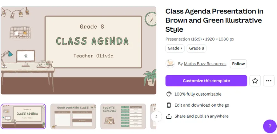 Class Agenda Presentation in Brown and Green Illustrative Style