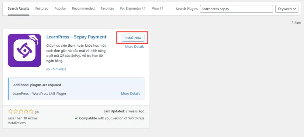 Install LearnPress SePay Plugin