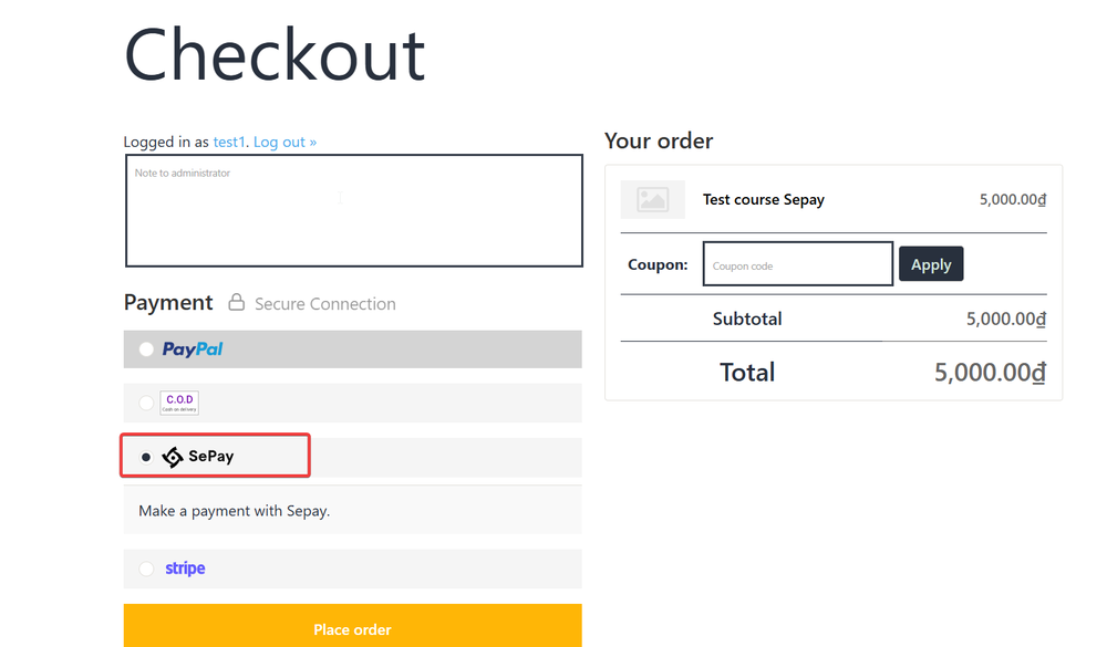 SePay Option Frontend Display