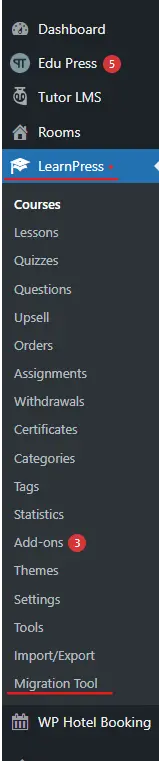 Choose Migration Tool in WP Dashboard