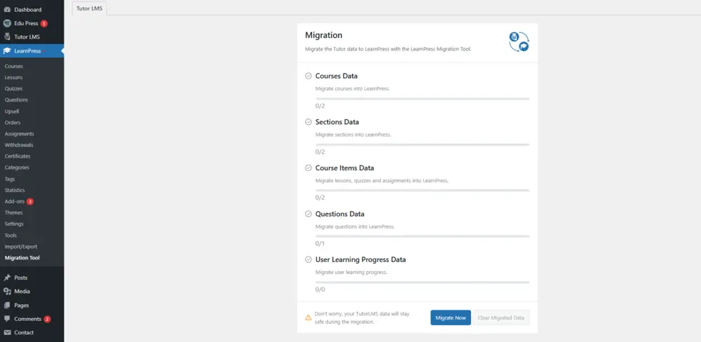 Tutor LMS Migration Interface