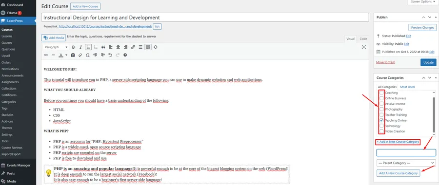 How to Create Courses Category in Eduma Theme: A Simple Guide 12 Add a New Course Category Link