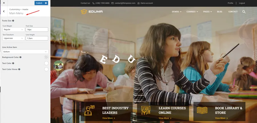 How To Edit Header Section In Eduma WordPress Theme? 11 Eduma Main Menu