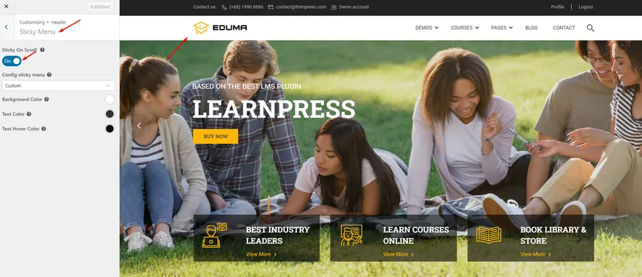 How To Edit Header Section In Eduma WordPress Theme? 10 Eduma Sticky Menu
