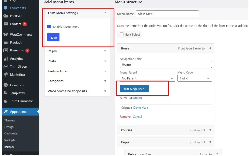 Enable Mega Menu